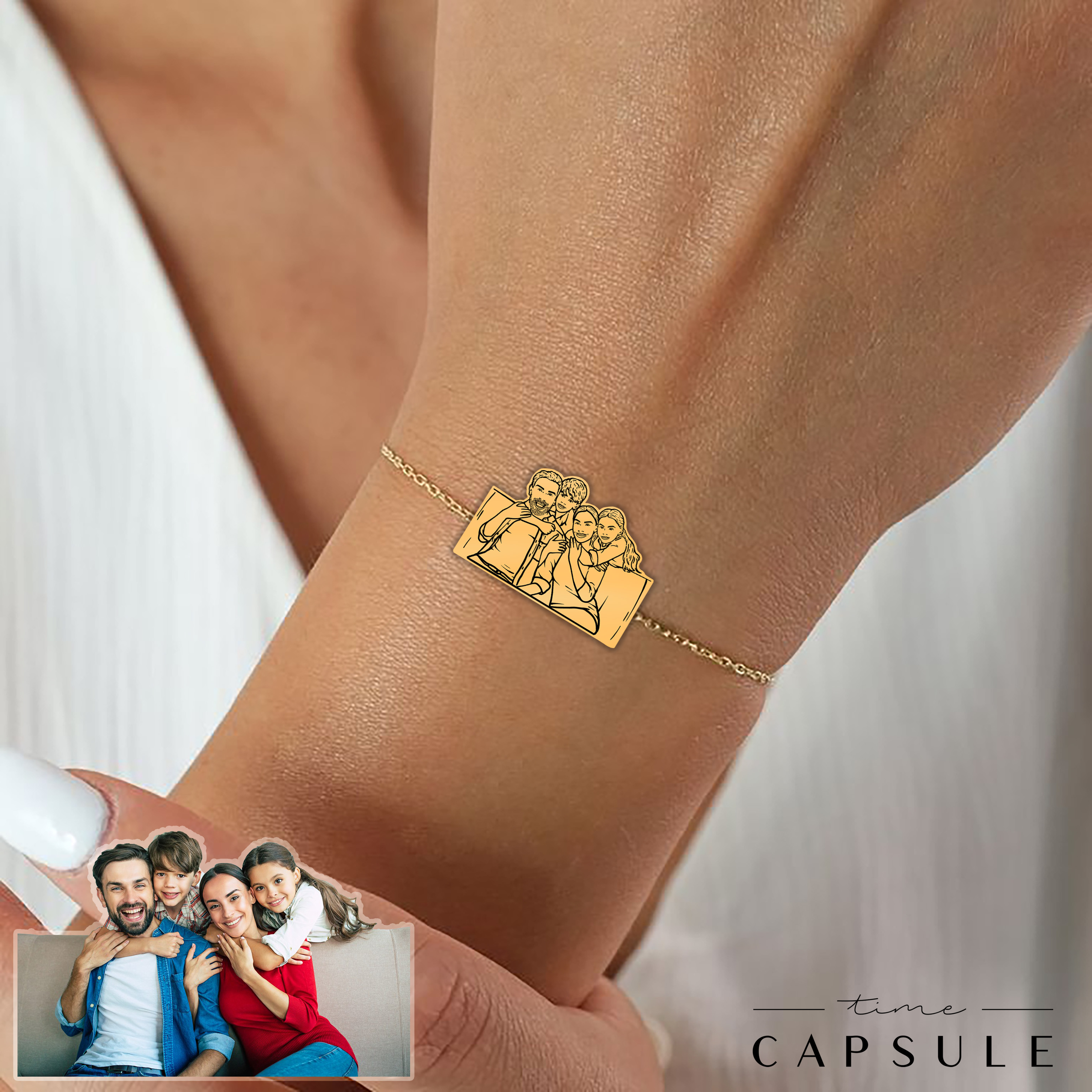 4 person silver gold-plated bracelet from photo portrait