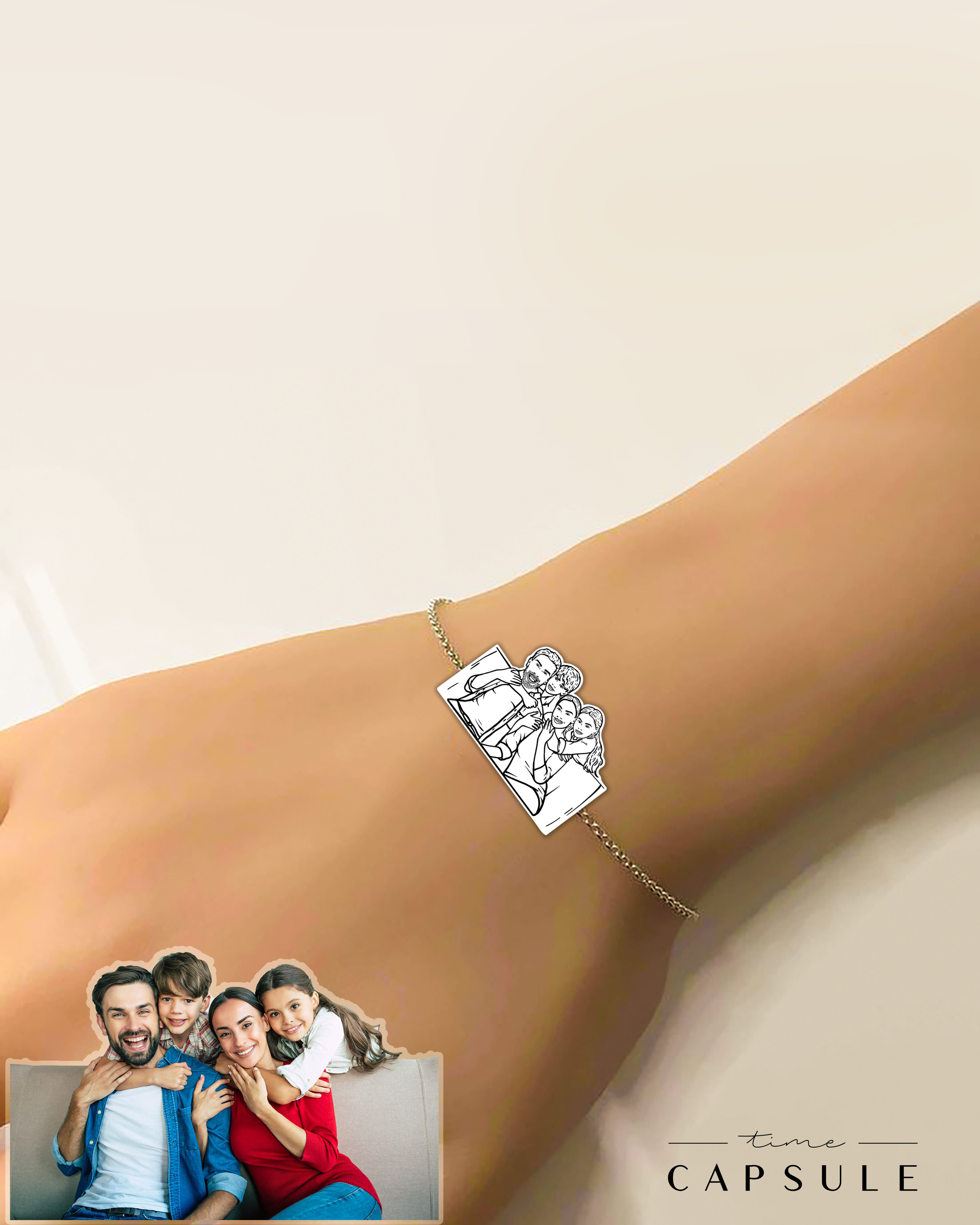 4 person silver bracelet from photo portrait